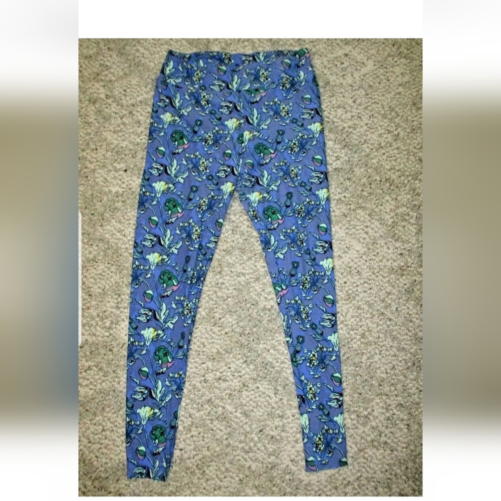 LULAROE Blue w/ Mint Green Red Yellow Pink Bold Floral Tall & Curvy Plus Legging